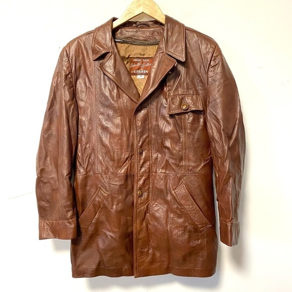 Vintage Brown Leather Jacket Cabretta Angel Skin Grais Mens 38R Small - Medium - Picture 3 of 11